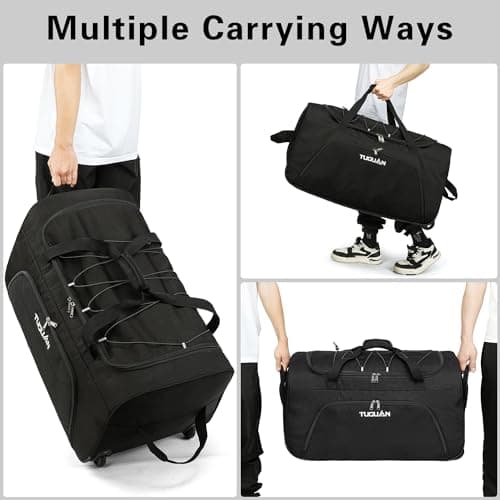 TUGUAN 110L Soft Luggage with Spinner Wheels, Foldable Large Rolling Travel Suitcase, Carry-On Check Luggage, 28'' Collapsible Wheeled Holdall for House Moving, Storage Duffle, Black — view 3
