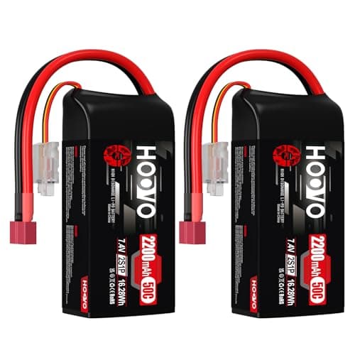HOOVO 2S Lipo Battery 2200 mAh 7.4 V 50C SoftCase Short Pack Lipo Batteries with T Plug RC Battery for 1:16 RC Car Truck Helicopter Airplane Rock Crawler Airplane Helicopter (2 Packs)