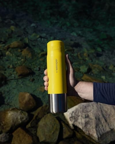 Wessper Steel Water Bottle with Water Filter 1000 ml,BPA-Free, Thermos Flask with Disc Water Filter, Drinking Bottle Ideal for Sports, Cycling, Fitness- Yellow — view 6