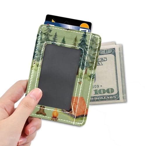 xigua Slim Wallet Front Pocket Leather RFID Blocking Credit Card Holder Camping-Tents-Forest-Illustration-Nature-Tree Minimalist Wallets — view 4