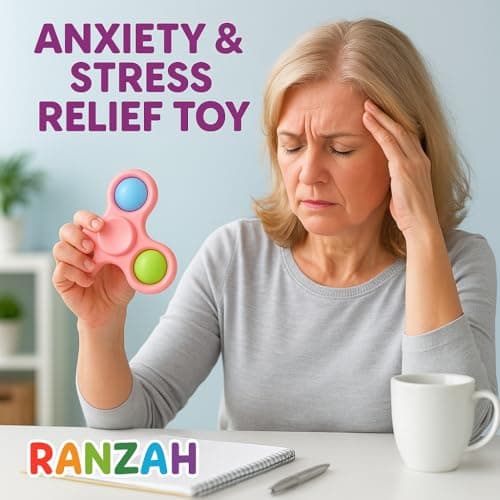Ranzah Hand Fidget Spinner Toy Finger Bubble Pop Sensory ADHD Anxiety Stress Relief Gift Party Travel Toy For kids Teens Adults (Pink) — view 6