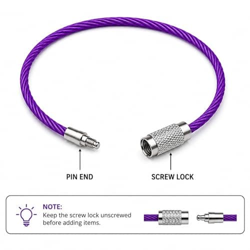 ROKEL Wire Keychain Cable – 8Pcs, 15cm Stainless Steel Cable Key Rings with Secure Screw Lock, Heavy Duty Connectable Keyring Loops for Keys, Luggage Tags, Travel, Hiking & Camping (8) — view 4