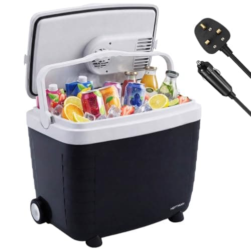 HEFTMAN 28L Electric Cooler Box with Wheels - Electric Cool Box 12V 240V