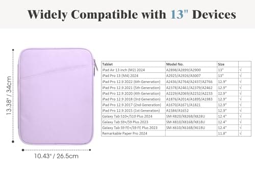 TiMOVO 13 Inch Tablet Sleeve with Pocket, Purple Lavender — view 2
