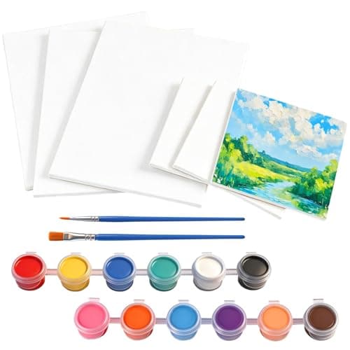 10pcs Mini Canvas Painting Kit, Portable Painting Supplies with 12 Colour Paint Set, Boards and Brushes, Small Canvas for Beginner Paint Practice Travel Classroom Activity Home Studio Birthday Hobby — view 2