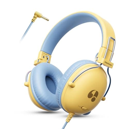 awatrue Kids Headphones, HK05 Headphones for Kids with 74/85db Safe Volume Limited, 135g, 3.5mm jack, Foldable Toddler Headphone for Girls/Yoto//Home/School/Travel/Tablet/Kindle, YellowBlue