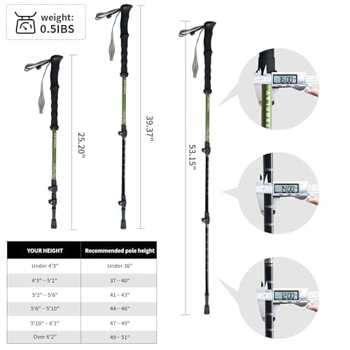 Tenplay Trekking Poles 7075 Aluminum Ultra-Light 0.5LBS, EVA Non-Slip Handle with Quick Lever Lock, Foldable 135cm/53in for Hiking, Mountaineering, Backpacking - Men, Women & Seniors (Green) — view 2