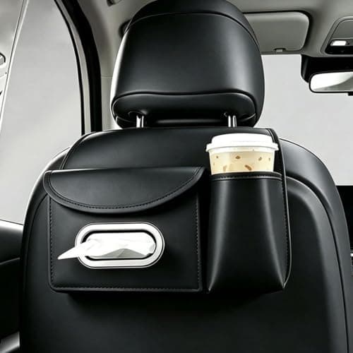 dzqad Car Organizer Back Seat Tissue Box Cup Holder PU Leather Storage Bag — view 3