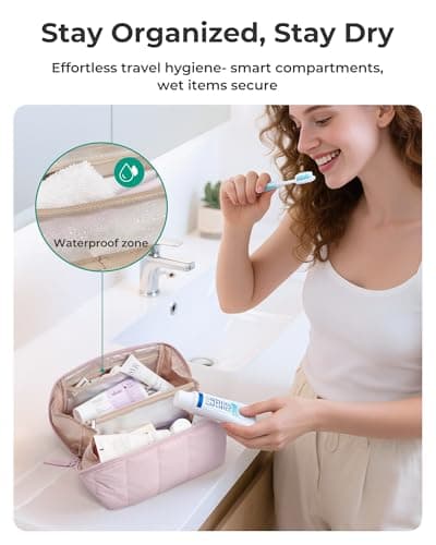 BAGSMART Travel Makeup Cosmetic Bag for Women, Flat Lay, with Clear Pocket — view 3