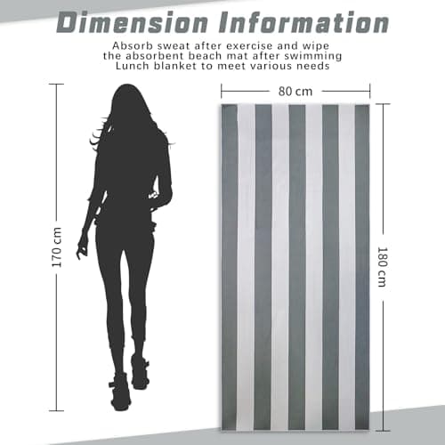 Vorvowry Microfibre Beach Towels for Adults Women Men Extra Large Lightweight Quick Dry Sand Free Travel Towel Double Sided Printing for Swim Sports with Mesh Bag 80×180cm Gray Stripes 1 Pack — view 6