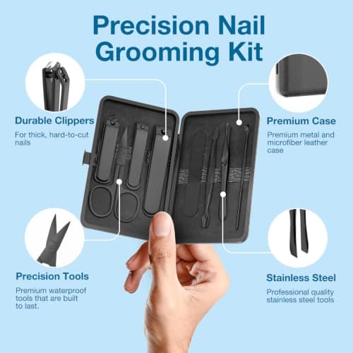 OFIDUS Precision 8 Pieces Men’s Nail Grooming Travel Kit, Stainless Steel Manicure Set with Fingernail & Toenail Clippers, Nail File, Slant Tip Tweezers, Cuticle Scissors — view 2