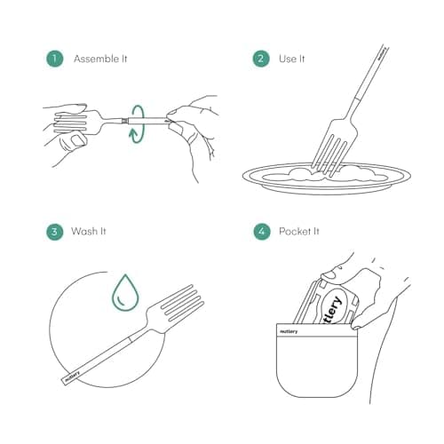 Outlery Full Set | Portable & Reusable Stainless Steel Travel Cutlery Set and Reusable Chopsticks with Case for Camping, Picnic, Office and On-The-Go (Pocket Sized Flatware Set) (Black) — view 5