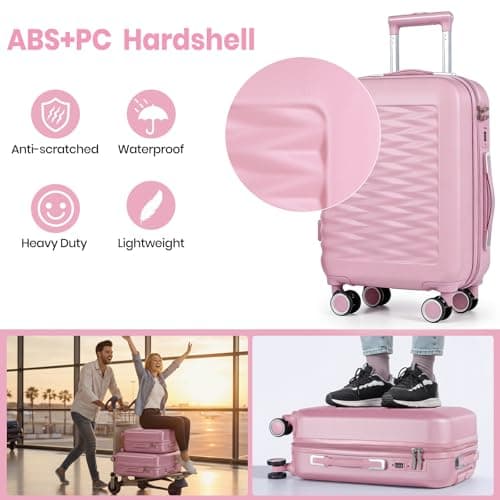H.yeed 20 Inch Cabin Suitcase with 12 Inch Vanity Case Lightweight ABS Hard Shell Suitcase Trolley Luggage Travel Case with Spinner Wheels (Pink, 2 pc Set) — view 4