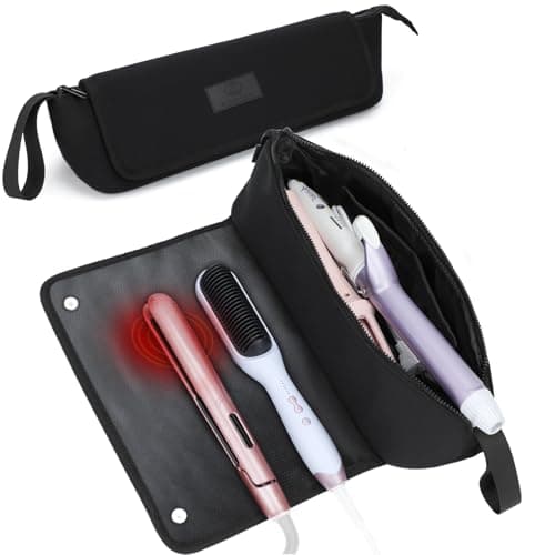 Travel Essentials Neoprene Hair Styler Bag w/Heat Resistant Mat for Flat or Curling Irons, Straighteners Haircare Accessories, Airport Essentials, Gifts for Women Friends Sister (Black-Fireproof Mat)