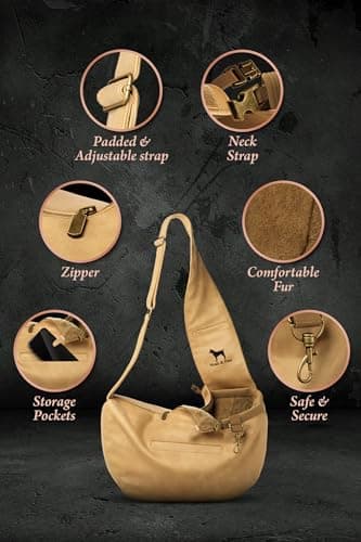Noah & Paw Dog Sling Carrier for Small Dogs 3-10lb, Dog Sling for Small Dogs and Cats, Dog Carrier with Adjustable Padded Strap, Vegan Leather Lined with Fur, 3x Safety Features, Machine Washable — view 5