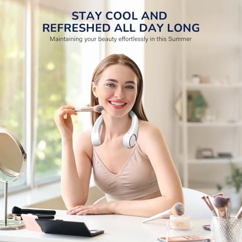 Morelax Neck Fan, Portable Neck Fan,Hands Free Bladeless Mini Fan with 360°Cooling Airflow, 3 Speeds Adjustable,Ultra Quiet Wearable, Suitable for Indoor Outdoor Travel Sports (White) — view 4