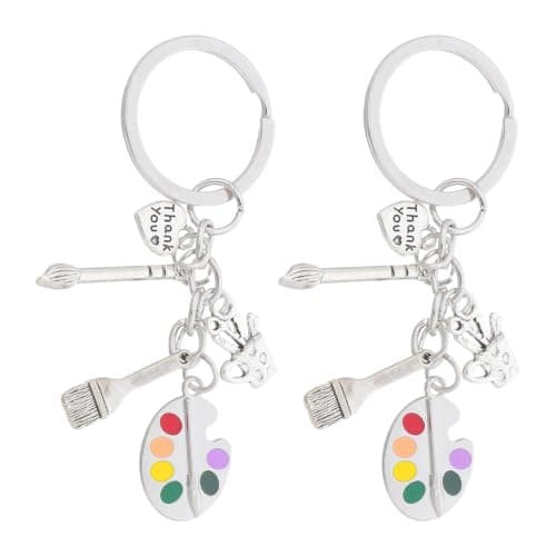 NULYLU 2pcs Palette Shaped Alloy Keychain Silver Portable Art Accessory