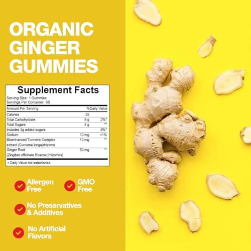 Sugar-Free Ginger Gummies, Anti-Nausea Motion Sickness Ginger Chews (60 ct) — view 2