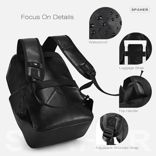 SPAHER 40x30x20 Wizzair Cabin Bag Leather Travel Laptop Backpack 15.6 Inch with USB Charging Port Waterproof School Work College Backpack Men Women Daypack Underseat Carry on Hand Luggage — view 6