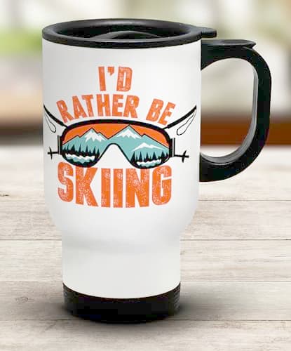 Shopagift I'd Rather be Skiing Travel Mug Ski Goggles Mountains Snow Stainless Steel 14oz Cup — view 2
