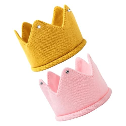 Healvian 2pcs Knitted Crown Hat for Baby Girls 1st Birthday Party Hat Acrylic Fabric Lightweight and Breathable for Toddlers and Travel