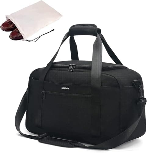 ECOHUB Cabin Bag 40x20x25 for Ryanair Under Seat Flight Bag Recycled PET Eco Friendly Travel Holdall Hand Luggage, Carry On Duffel Bag for Women Men, Patented (Black)