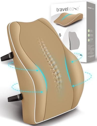 Travel Ease Ergonomic Lumbar Support Cushion, Memory Foam Back Support Cushion for Office Chairs with Skin-friendly Cover for Comfort (Khaki)