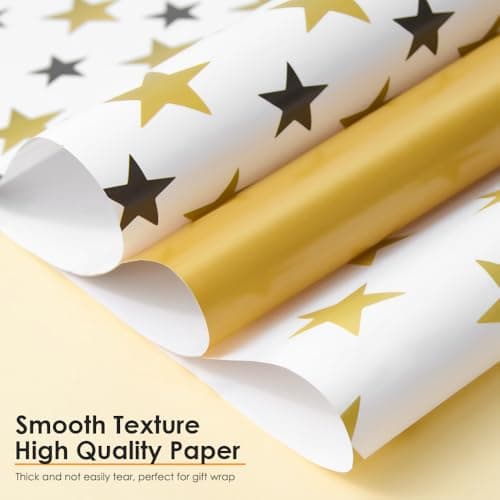 Isaspire Star Wrapping Paper Folder Set - 12 Sheets, 20x29 Inch Each, Adorned with Solid Gold, Black & Gold Star for Boys, Girls, Women, Men, Ideal Gift Wrap for Holiday Birthday Party — view 3