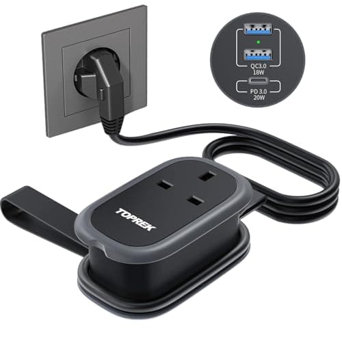 TOPREK UK to European Plug Adapter with 1.06m Lead, PD 38W Fast Charging