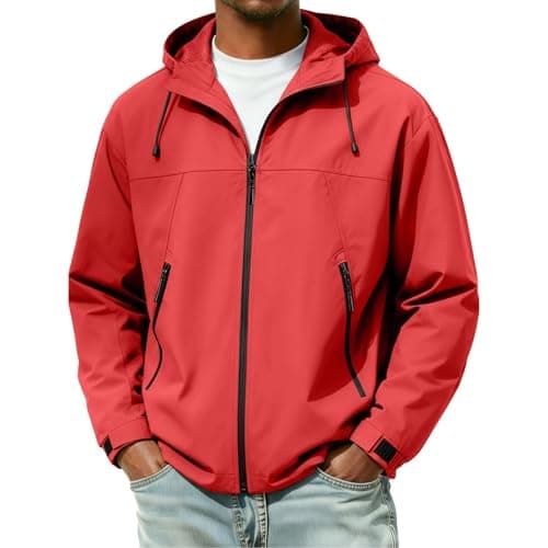 Anbiryeik Waterproof Jackets Mens Windproof Hooded Raincoat Lightweight Packable Softshell Jacket Fast Dry Breathable Summer Windbreaker Pullover Top for Running Cycling Climbing Walking Red 3XL