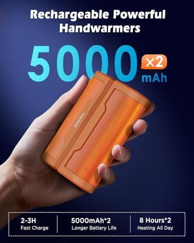 Magnetic Hand Warmers Rechargeable 2 Pack, EasyAcc 5000mAh×2 Electric Hand Warmers 3 Heat Settings(104-131°F) Pocket USB-C-C Power Bank with Hook to Relieve Raynaud's Pain,Tech Gifts for Men Golf — view 4