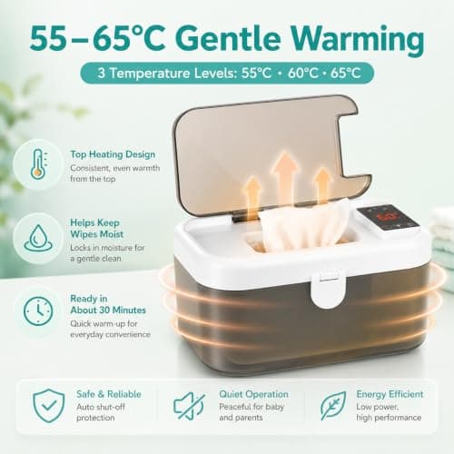 Baby Wipe Warmer, Portable USB Wipes Dispenser with 5 Temperature Modes Wipe Warmer Including Night Light | Large Capacity Wet Wipe Dispenser with Fast Heating — view 2