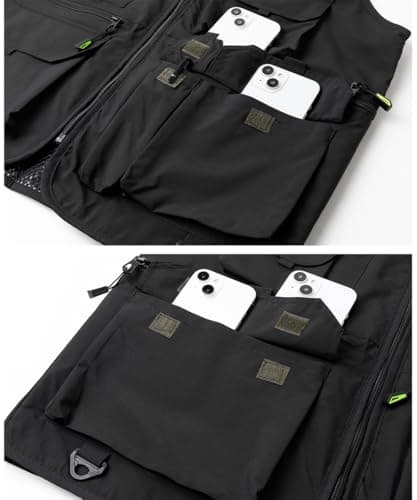 KTWOLEN Men's Utility Multi-Pocket Vest Lightweight Mesh Lined Outdoor Fishing Hiking Safari Sleeveless Jackets, Black, L — view 6