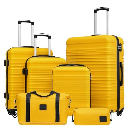 COOLIFE Luggage Sets 6 Piece 16 20 24 28 Inch Suitcase Set ABS+PC Shell TSA