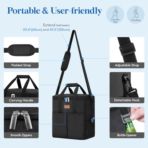 Lifewit Insulated Cool Bag with 30-Can Capacity, Black — view 6