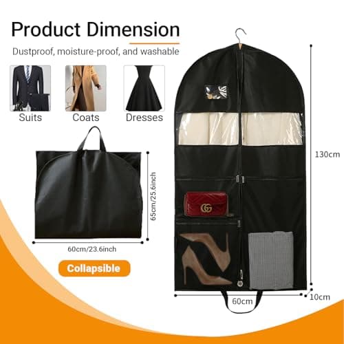 3 Pack Suit Bags, 51"Travel Garment Bags, Wrinkle-Free Suit Bag for Men Women, Foldable Dress Cover with 2 Handles for Wardrobes, Blazers, Dresses, Coats (Black) — view 2