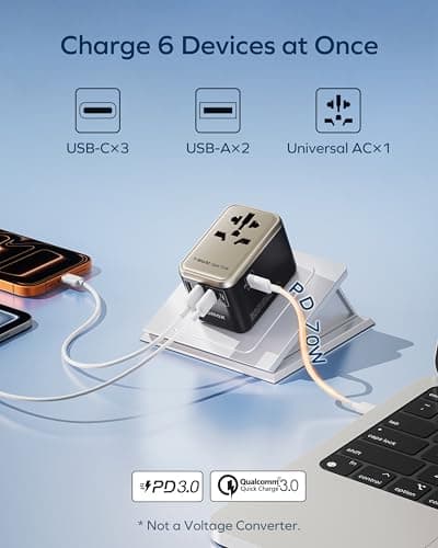 MOMAX Universal Travel Adapter 70W GaN Travel Plug Adapter for UK/EU/AU/US — view 3