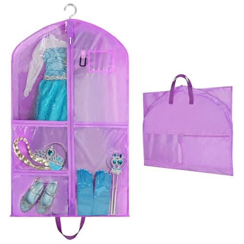 OSDUE Clothes Covers, 40 inch WaterproofHanging Garment Bags with 5 Zipper Pocket and ID Slot Pockets Foldable Kids Dance Costume Garment Bag Travel Storage Bag for Dancers Travel Competitions(Purple)