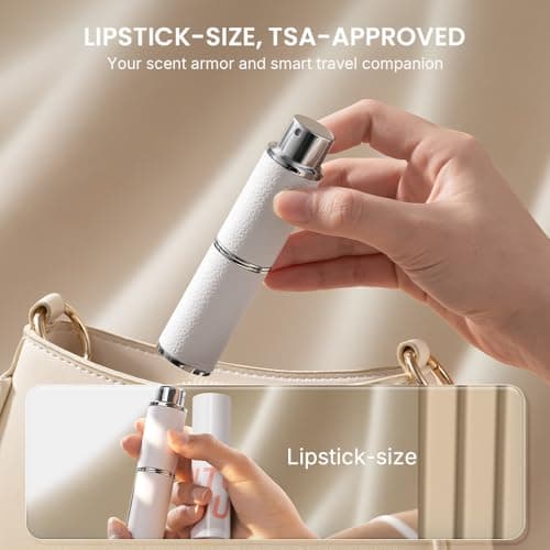 Cryslora Perfume Atomiser, Rotary Press Leather Refillable Perfume Bottle, High-end Portable Dispenser Bottle for Gift or Traveling, 8 ml (White) — view 5
