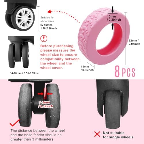 MUWINC Suitcase Wheels Covers Protectors, Side Width 10 mm, Pink — view 2