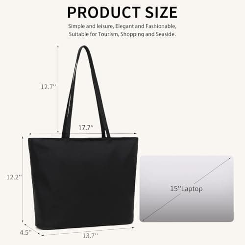 MORGLOVE Womens Waterproof Tote Bag Large Capacity Shoulder Handbag with Zip and Pockets Black — view 4