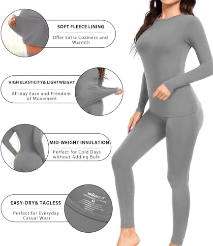 wirarpa Women's Thermal Underwear Set Fleece Lined Top & Bottom M — view 3