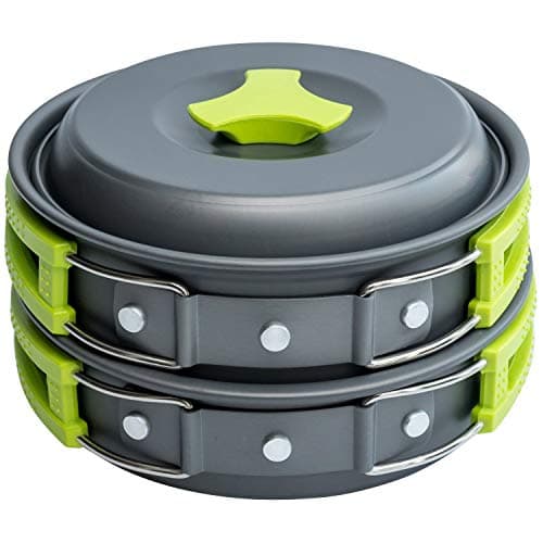 MalloMe Camping Cookware Mess Kit, Camping Cooking Set 10 Pcs - Camping's Pans and Pots Set for Travel Backpacking Portable Camp Essentials Equipment & Accessories, Camp Pot for Food & Kitchen
