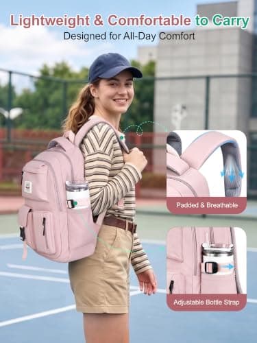 FIORETTO Lightweight School Backpack Womens, Cute School Bag for Teenager Girls, 15.6 Laptop Rucksack Backpack for School Casual Daypacks Travel Backpack for College Work Pink 25L — view 5