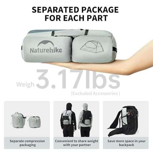 Naturehike Star River 2 Person Tent - 15D Superlight Silicone Nylon - 3000mm Waterproof 4 Season Elite Backpacking Tent, Compact for Long Distance Trekking, 1.44kg — view 4