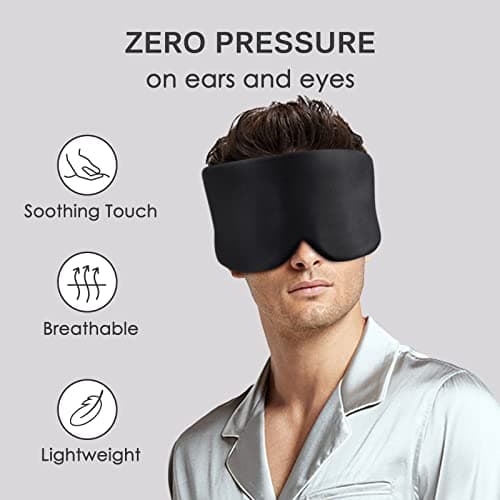 OLESILK 100% Natural Mulberry Silk Eye Mask for Sleeping, Large, Black — view 4