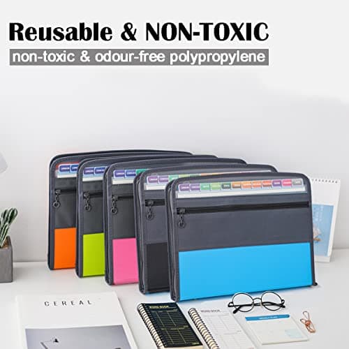 TRANBO 13 Pockets Expanding File Folder with Zipper Closure, A4 Plastic Document Wallet Organizer with Handy Small Items Front Pocket for Personal Office Stationary Storage(Black) — view 5