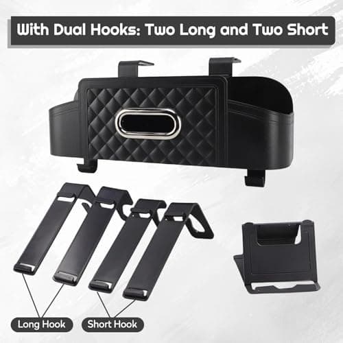 Car Seat Back Organizer with Cup Holder and Tissue Box, Plastic Multifunctional Storage Box for Car Travel Accessories, Cup Holders, Tissue Box and Hooks (Black 2 Pcs) — view 4