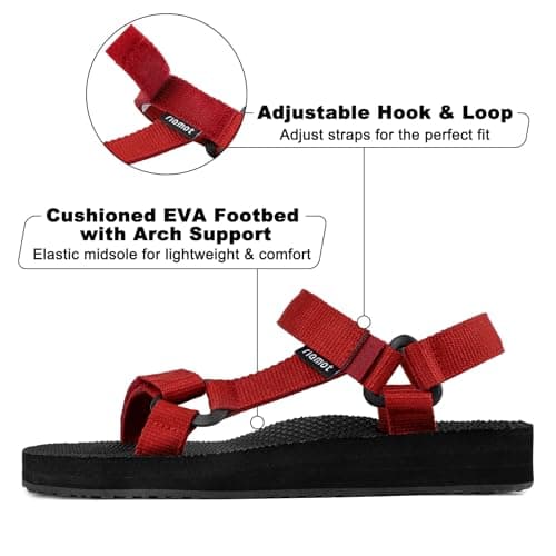 riemot Summer Sandals for Women, Comfort Breathable Beach Casual Walking Sandal, Arch Support Slides with Adjustable Buckle Straps, Anti-slip Outdoor Sports Lightweight Sandals, Red UK8/EU41 — view 4