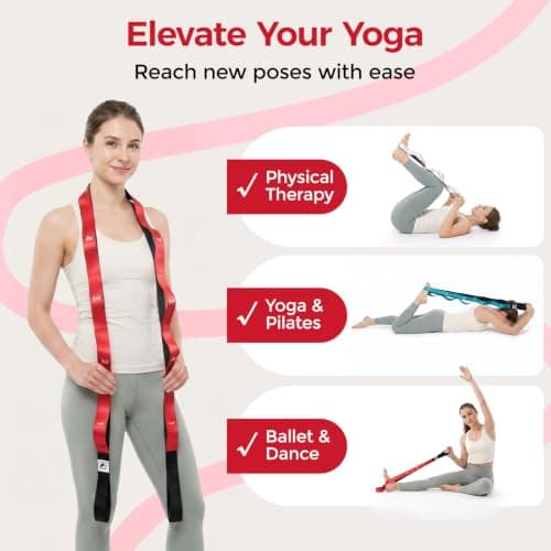 Slim Panda Yoga Strap with 12 Loops for Stretching, Non-Elastic Stretch Belt for Physiotherapy Pilates, Leg Stretcher Band for Flexibility, 220 x 3.8cm — view 5